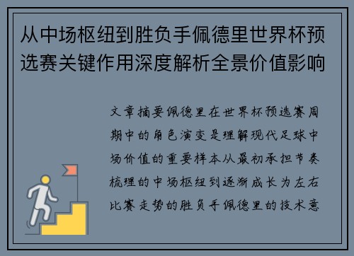 从中场枢纽到胜负手佩德里世界杯预选赛关键作用深度解析全景价值影响